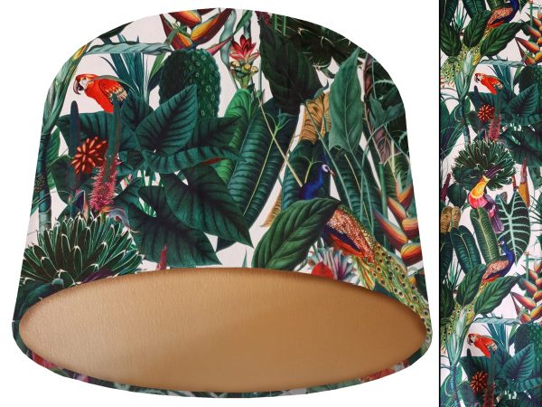 White Birds Velvet Lampshade Gold, Tropical Velvet Light Shade