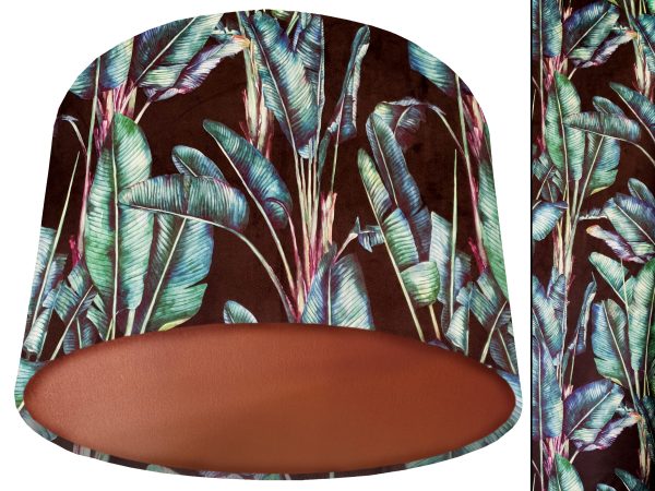 Black Fronds Velvet Lampshade Copper, Luxury Velvet Light Shade