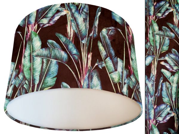 Black Fronds Velvet Lampshade White, Luxury Velvet Light Shade