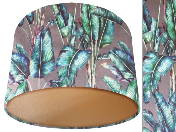 Tropical Grey Velvet Lampshade Gold, Bold Tropical Interior Lighting