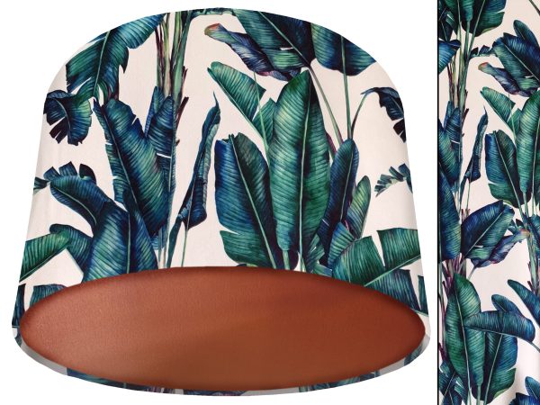 Tropical White Velvet Lampshade Copper, Exotic Luxury Light Shade