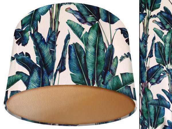 Tropical White Velvet Lampshade Gold, Exotic Luxury Light Shade