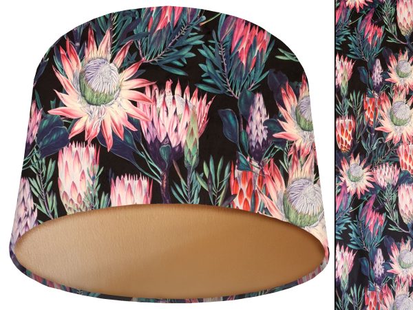 Botanical Black Velvet Lampshade Gold, Luxury Velvet Light Shade