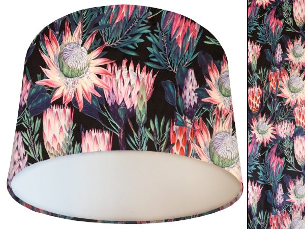 Botanical Black Velvet Lampshade White, Luxury Velvet Light Shade