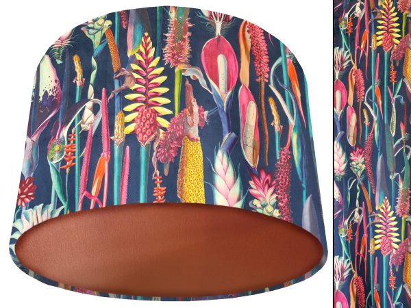 Botanical Rainbow Velvet Lampshade Copper, Vibrant Light Shade