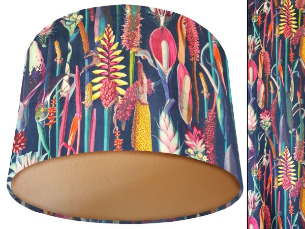 Botanical Rainbow Velvet Lampshade Gold, Vibrant Light Shade