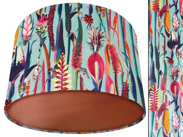 Green Floral Velvet Lampshade Copper, Botanical Velvet Light Shade