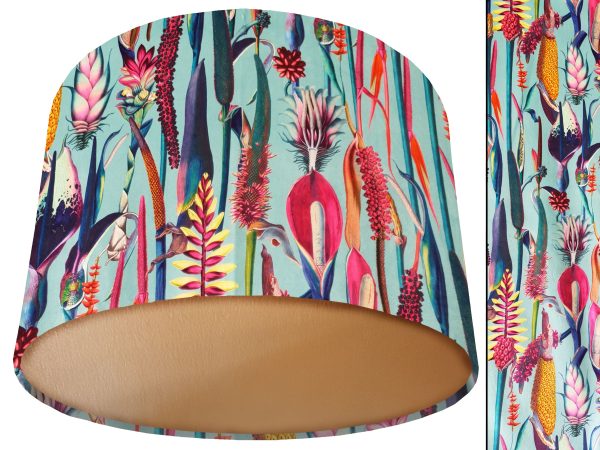 Green Floral Velvet Lampshade Gold, Botanical Velvet Light Shade