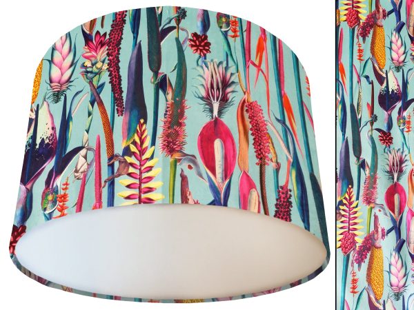 Green Floral Velvet Lampshade White, Botanical Velvet Light Shade