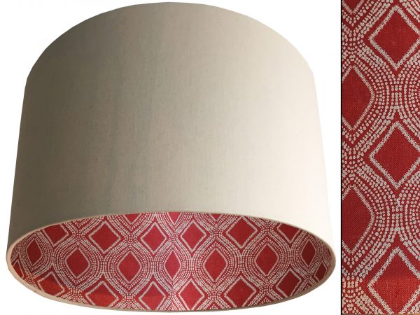 Boho Red Lampshade Cream, Bohemian Home Interior Light
