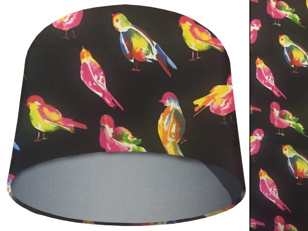 Bright Birds Light Shade Light Grey, Colourful Animal Lampshade