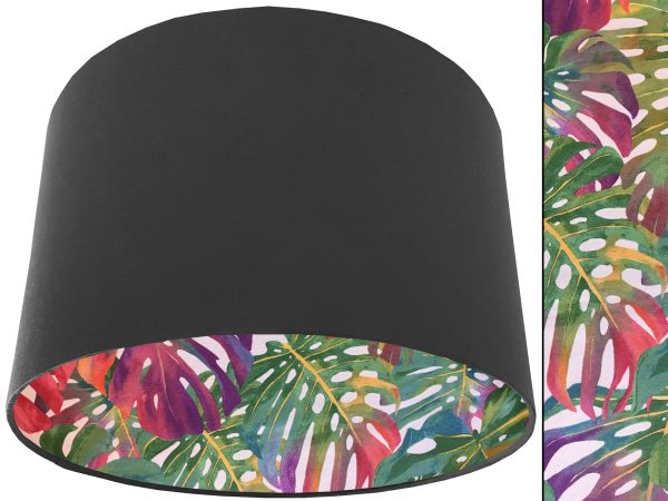 Bright Palm Leaf Lampshade Dark Grey, Vibrant Tropical Interior