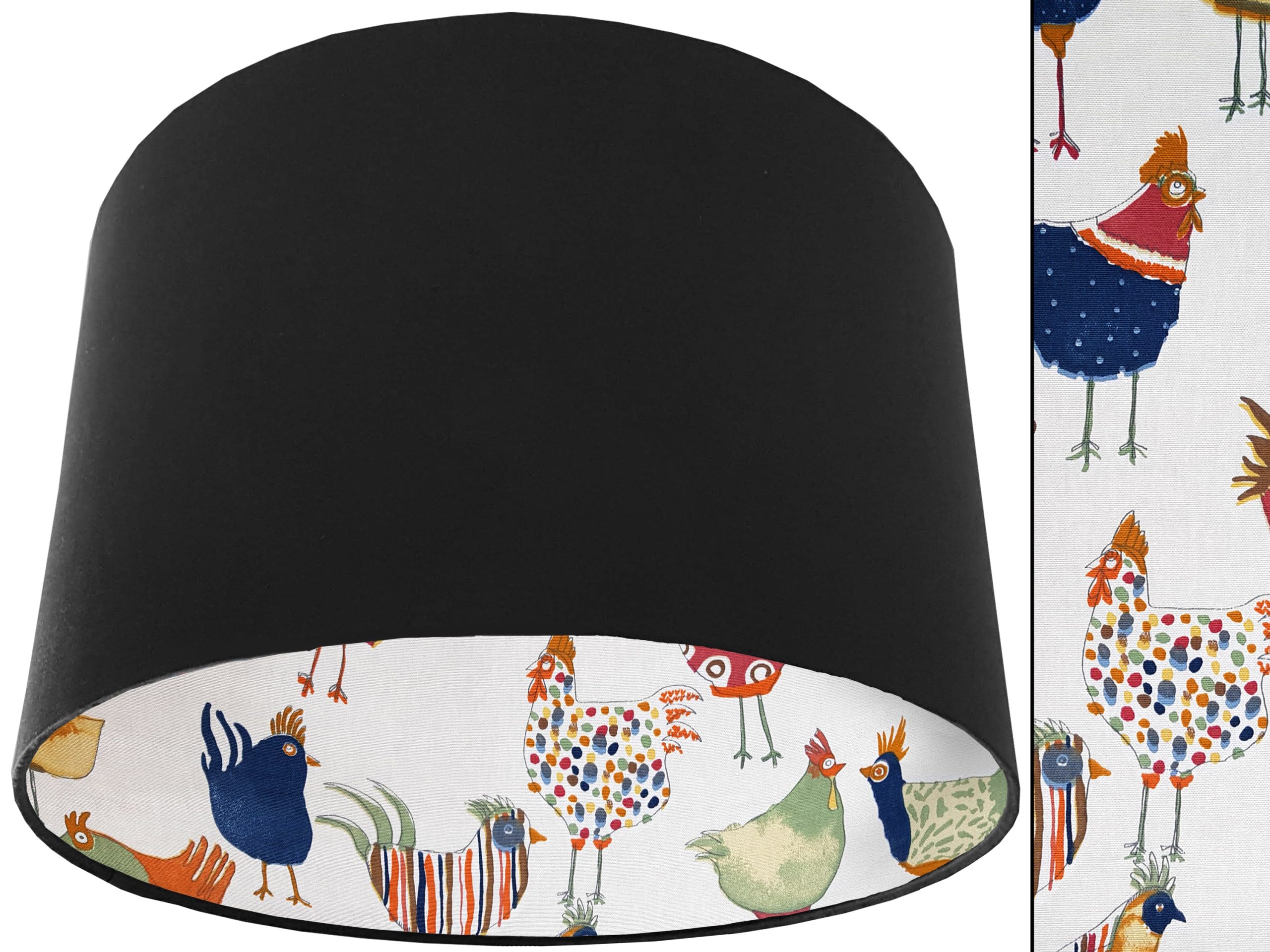 Funky Birds Lampshade Black, Colourful Animal Print Light