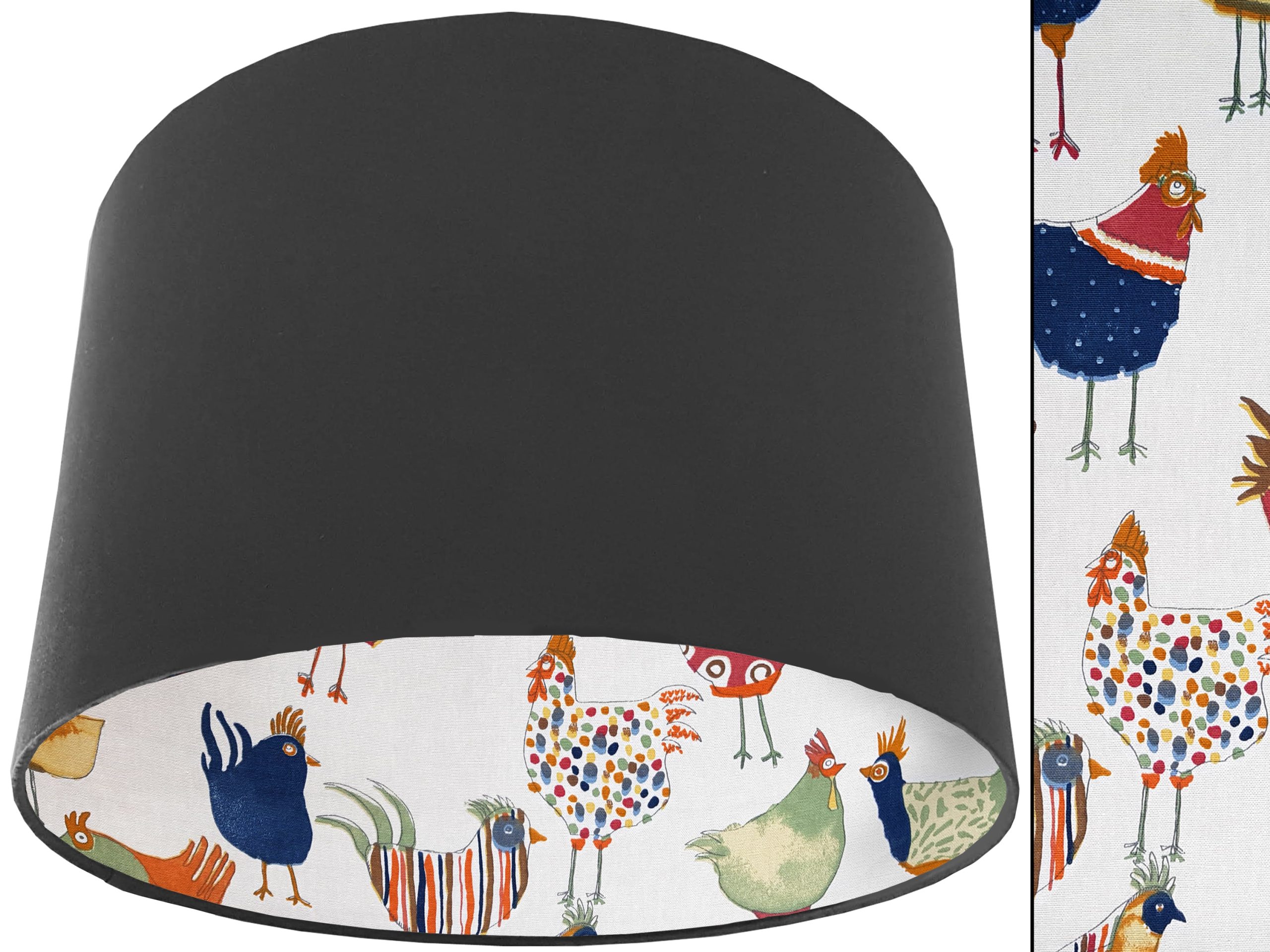 Funky Birds Lampshade Dark Grey, Colourful Animal Print Light