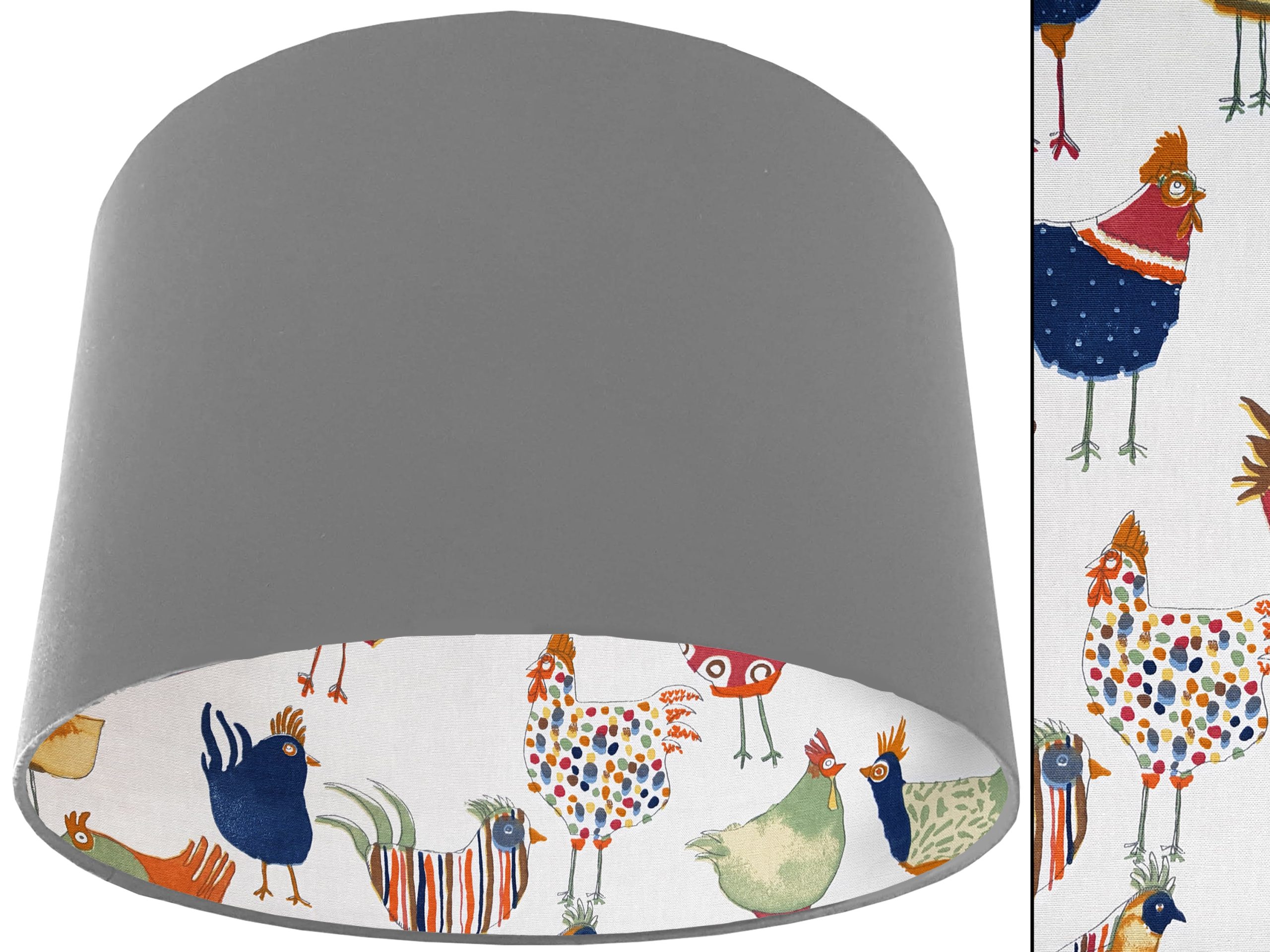 Funky Birds Lampshade Light Grey, Colourful Animal Print Light