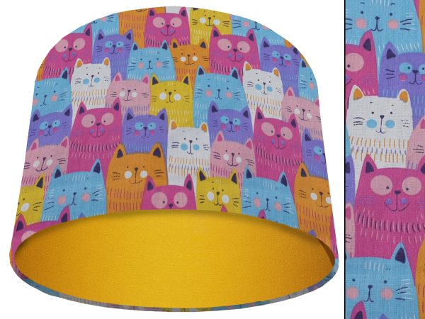 Cute Cats Light Shade Yellow, Kid's Bedroom Lampshade