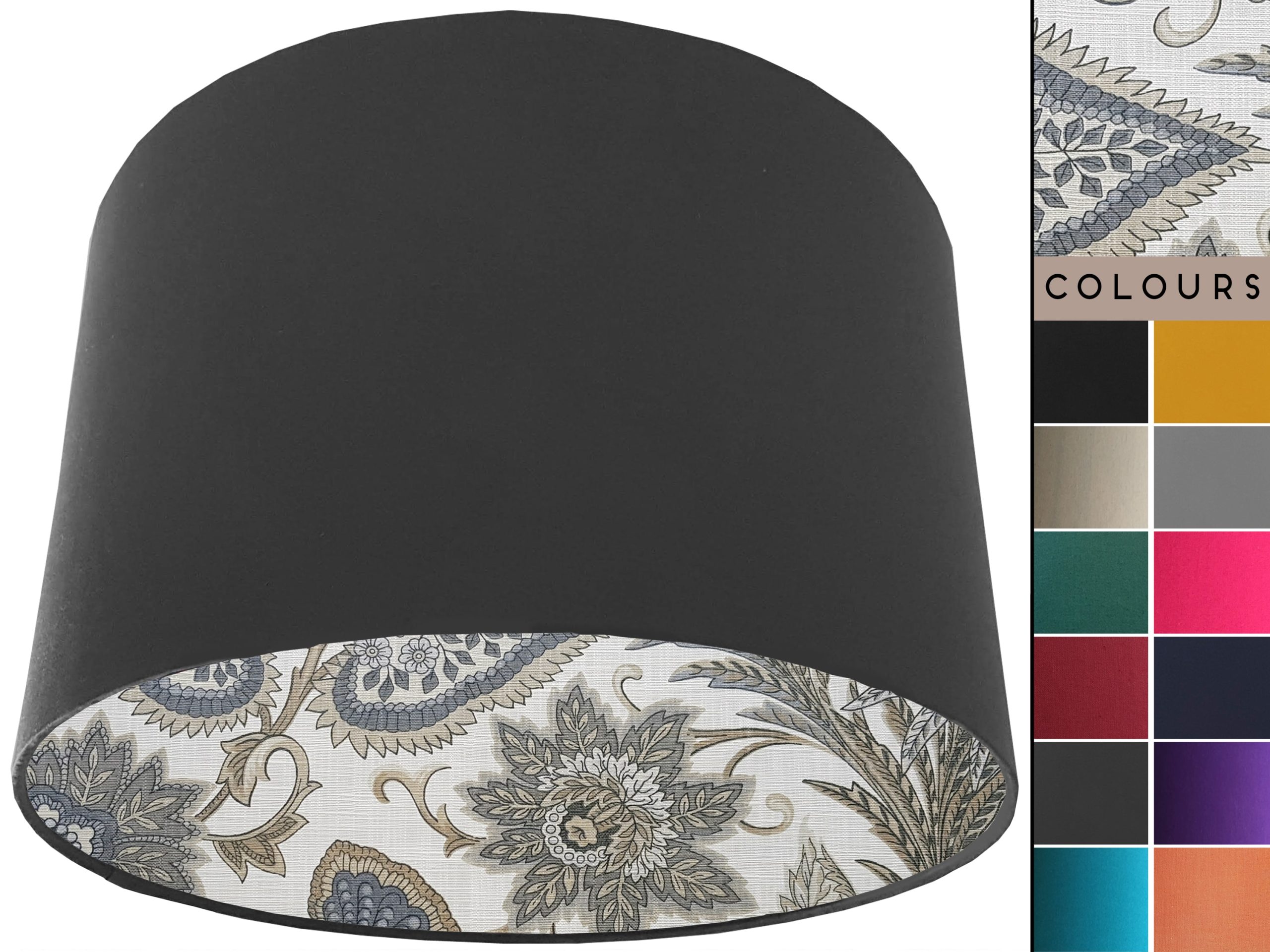 Cream Paisley Lampshade Dark Grey, Modern Interior Lighting