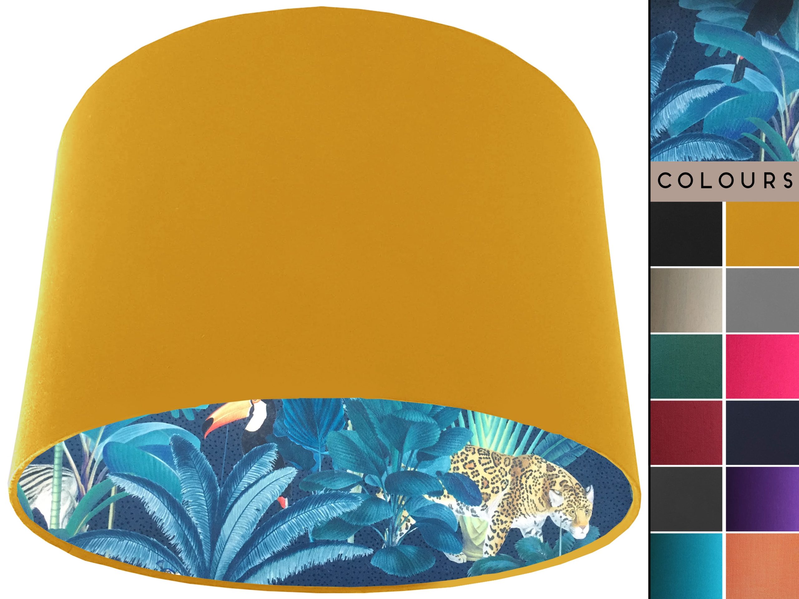 Dark Jungle Velvet Lampshade Yellow, Vibrant Tropical Light Shade
