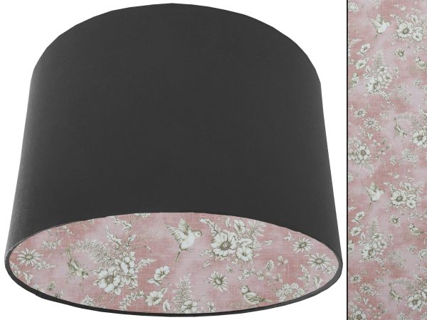 French Toile Blush Pink Lampshade Dark Grey, Traditional Home