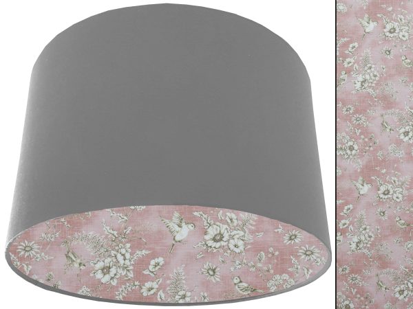 French Toile Blush Pink Lampshade Light Grey, Traditional Home