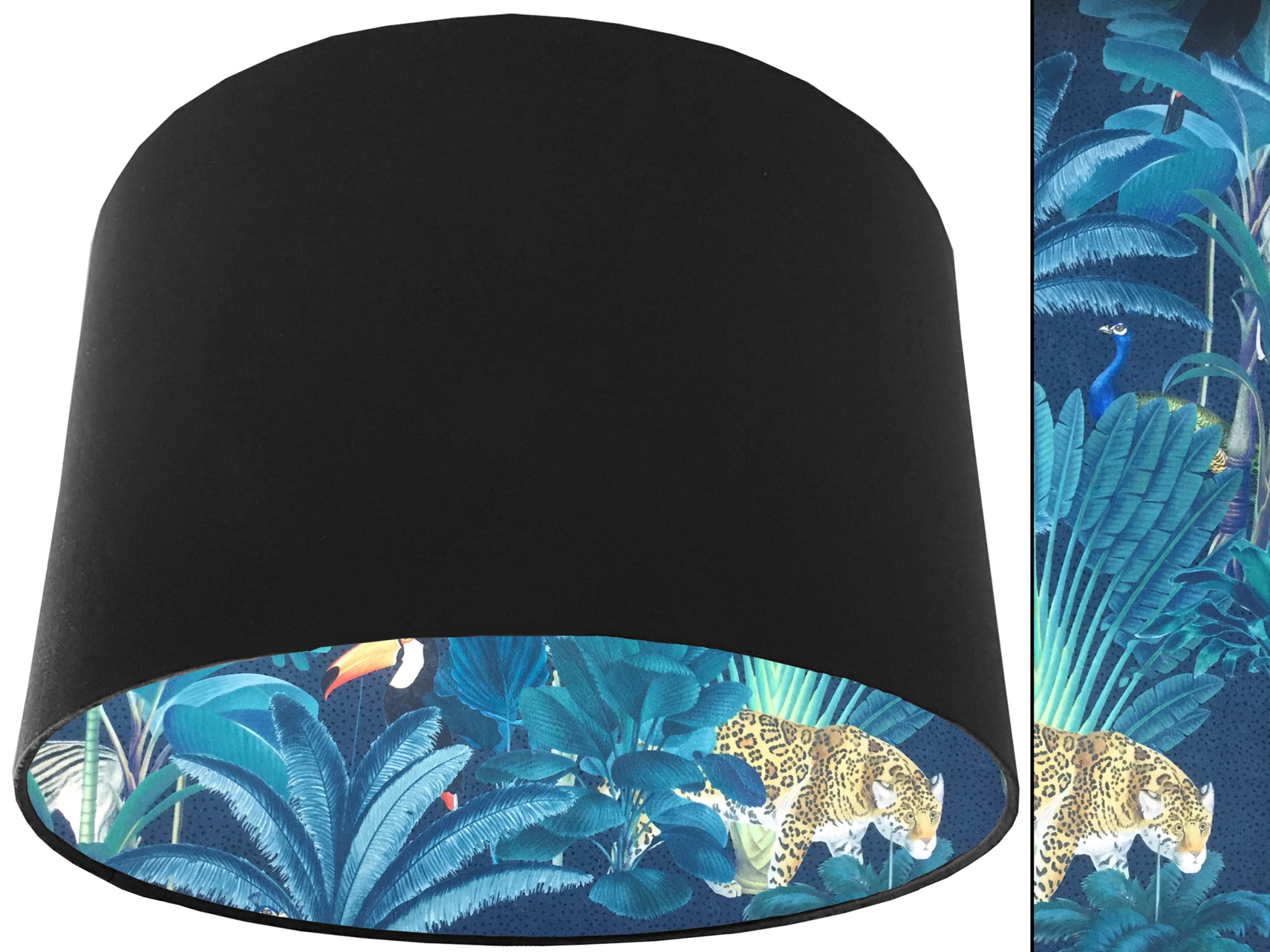 Dark Jungle Velvet Lampshade Black, Vibrant Tropical Light Shade