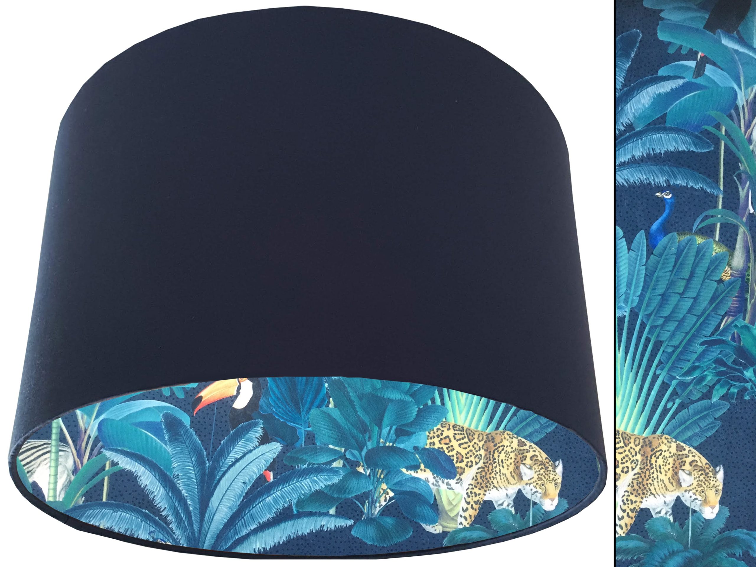Dark Jungle Velvet Lampshade Blue, Vibrant Tropical Light Shade