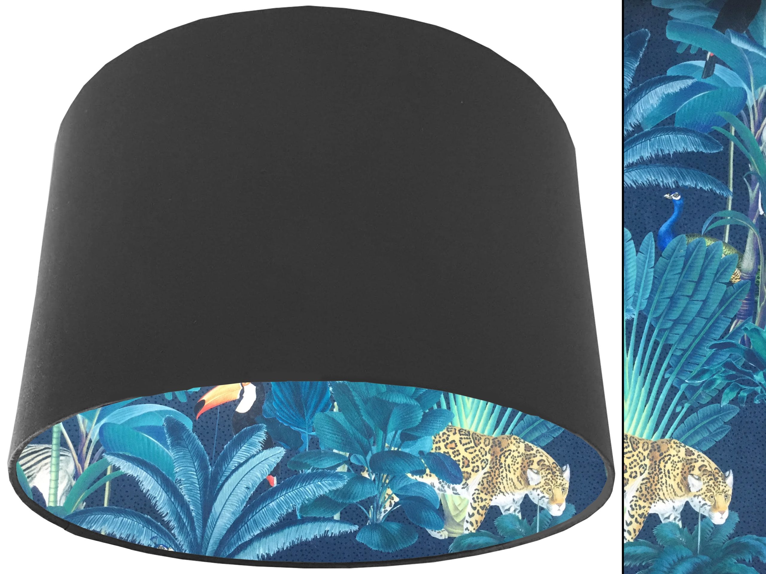 Dark Jungle Velvet Lampshade Dark Grey, Vibrant Tropical Light Shade