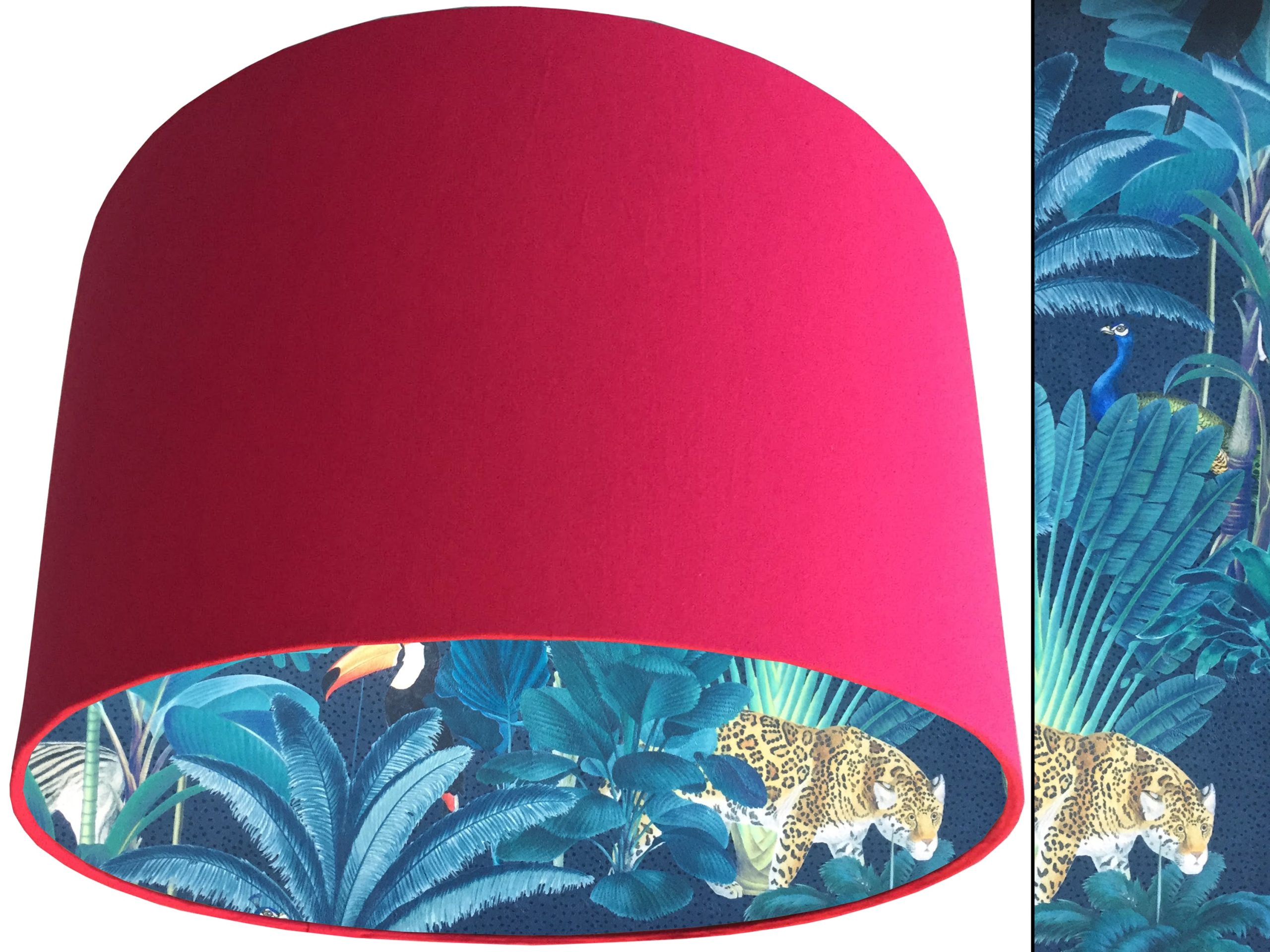 Dark Jungle Velvet Lampshade Pink, Vibrant Tropical Light Shade