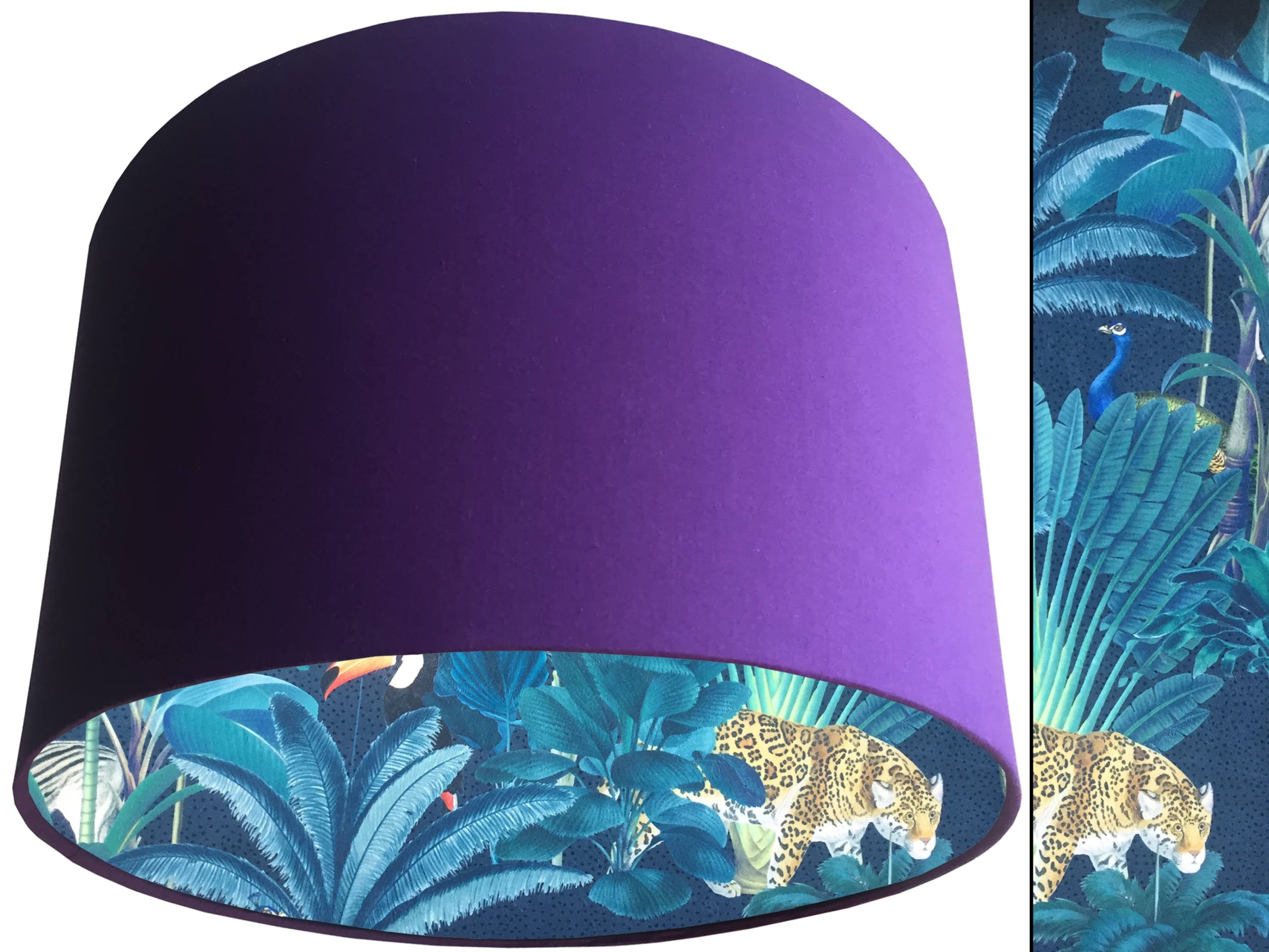 Dark Jungle Velvet Lampshade Purple, Vibrant Tropical Light Shade