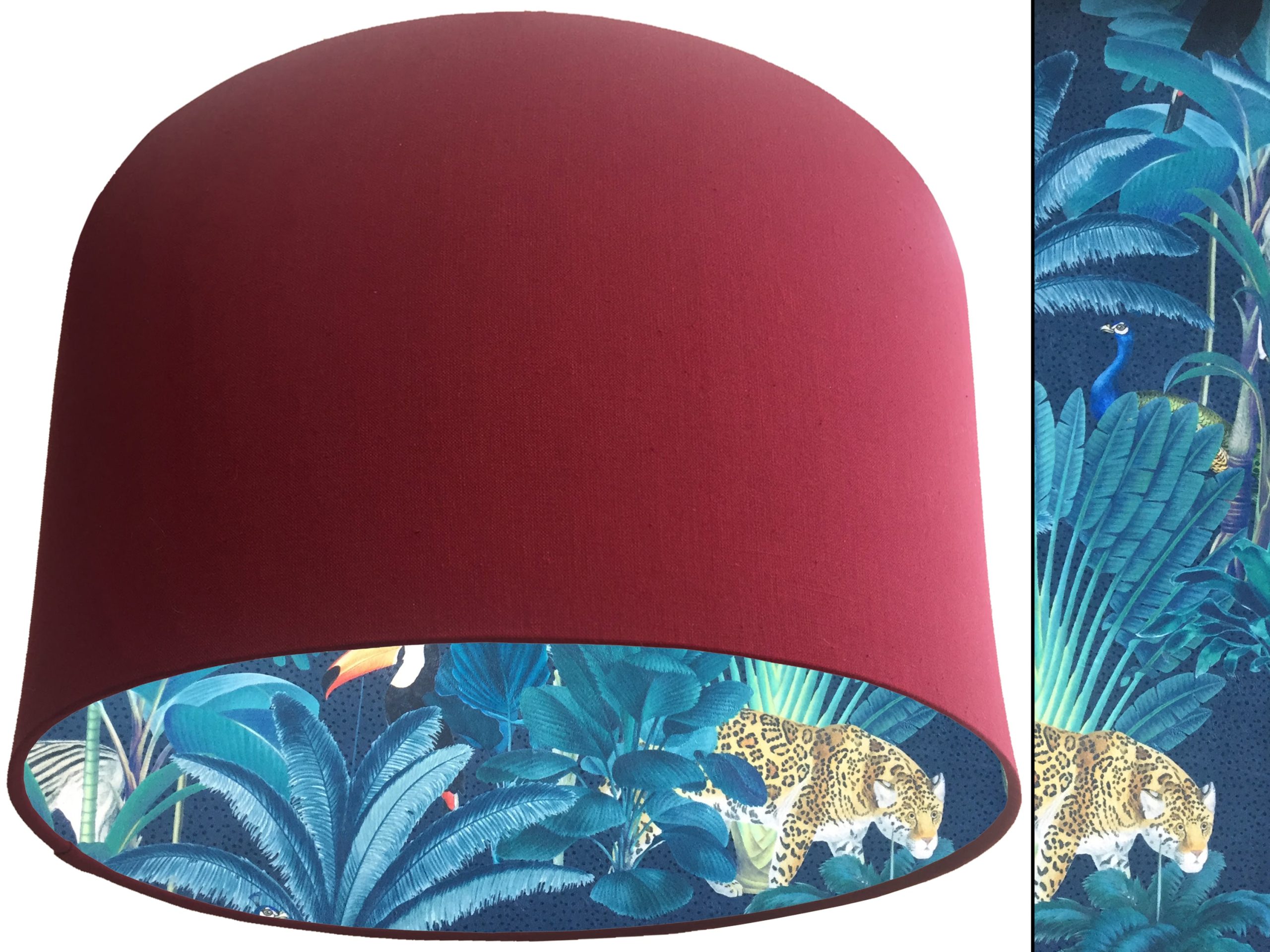 Dark Jungle Velvet Lampshade Red, Vibrant Tropical Light Shade
