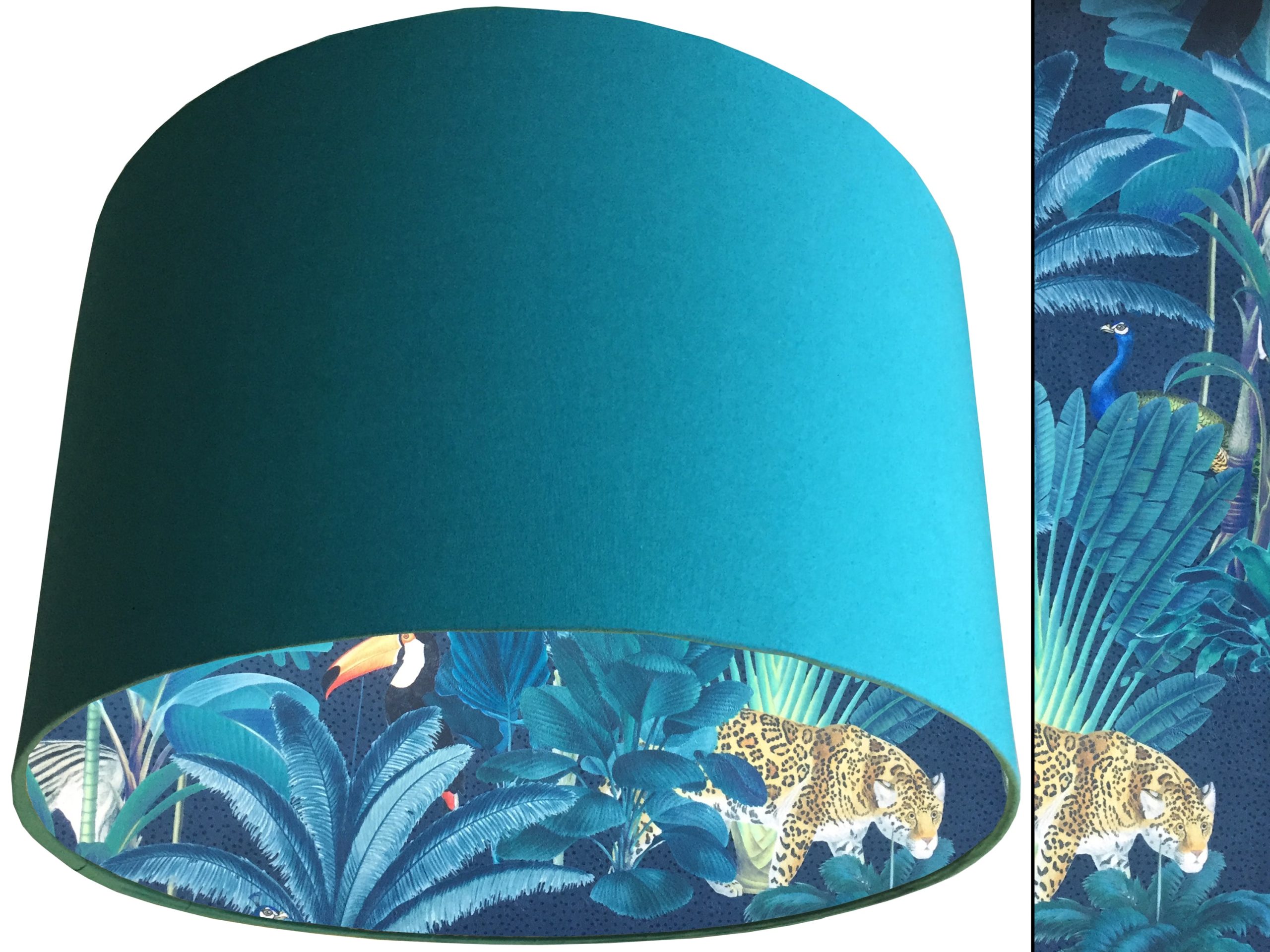 Dark Jungle Velvet Lampshade Teal, Vibrant Tropical Light Shade