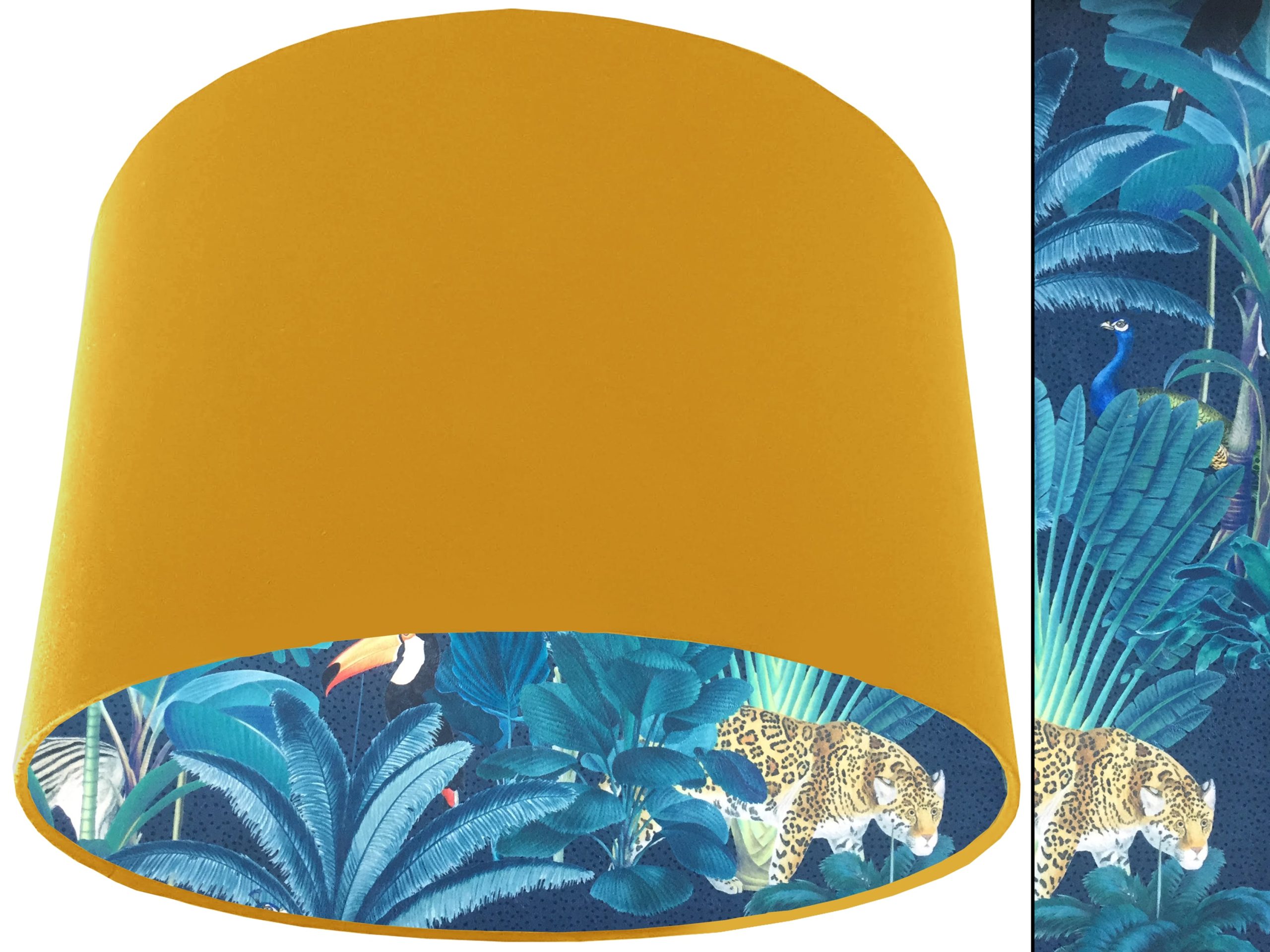 Dark Jungle Velvet Lampshade Yellow, Vibrant Tropical Light Shade
