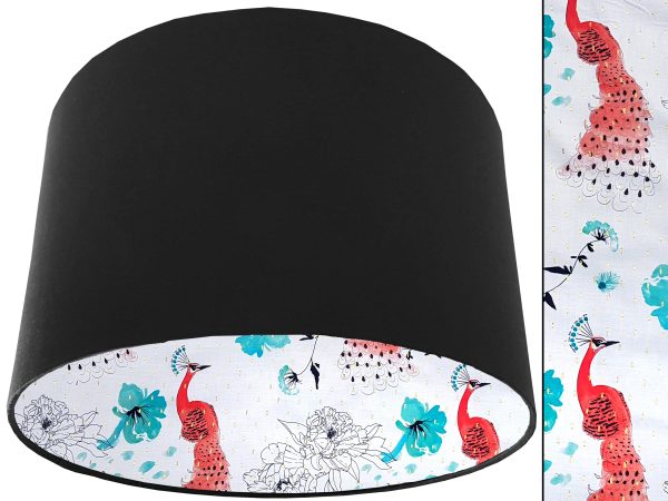 Pink Peacock Lampshade Black, Country Home Lighting