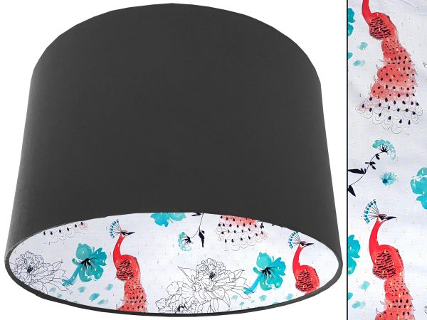 Pink Peacock Lampshade Dark Grey, Country Home Lighting