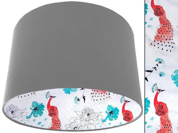 Pink Peacock Lampshade Light Grey, Country Home Lighting