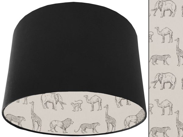 Savannah Animals Lampshade Black, Inspired African Light