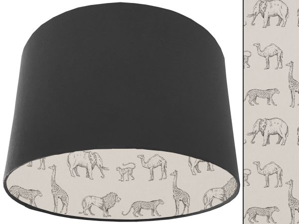 Savannah Animals Lampshade Dark Grey, Inspired African Light