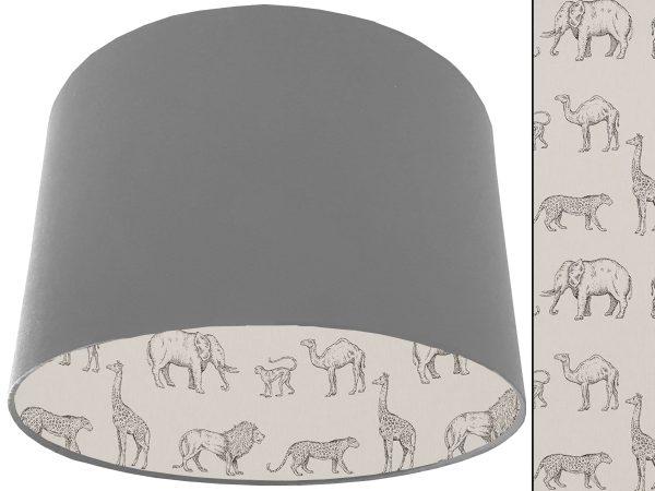 Savannah Animals Lampshade Light Grey, Inspired African Light