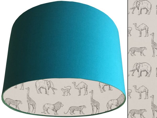 Savannah Animals Lampshade Teal, Inspired African Light