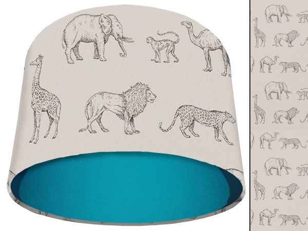 Savannah Animals Light Shade Teal, African Lampshade