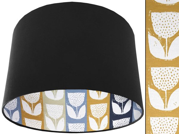 Scandi Flowers Striped Lampshade Black, Scandinavian