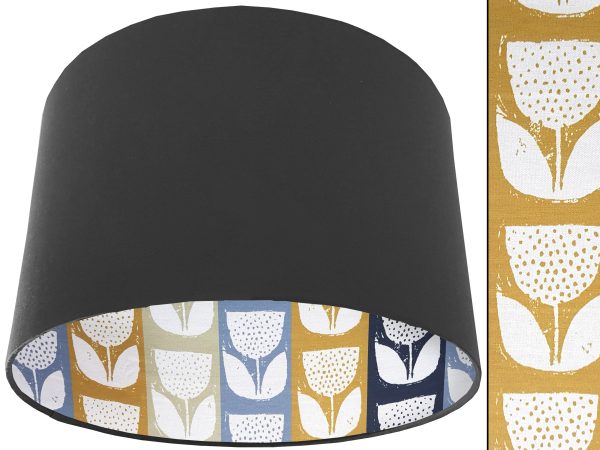 Scandi Flowers Striped Lampshade Dark Grey, Scandinavian