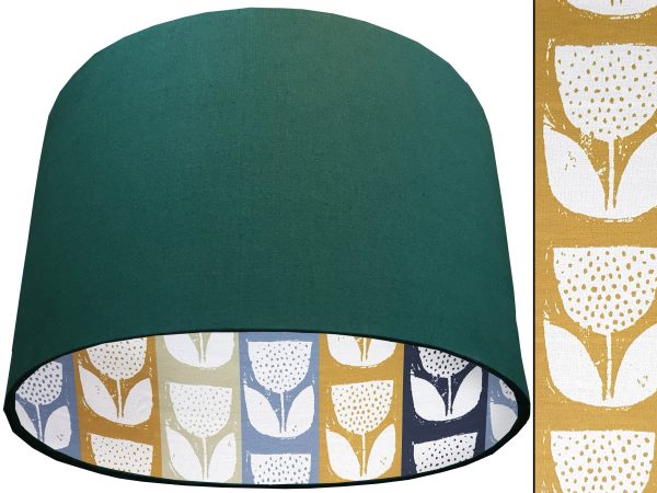 Scandi Flowers Striped Lampshade Green, Scandinavian