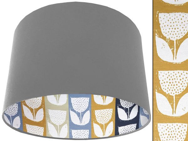 Scandi Flowers Striped Lampshade Light Grey, Scandinavian