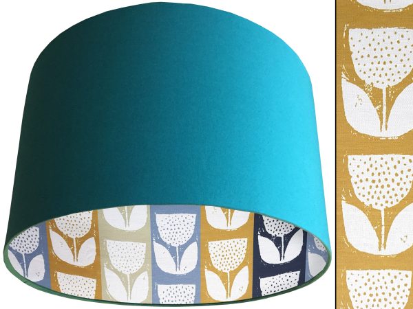 Scandi Flowers Striped Lampshade Teal, Scandinavian