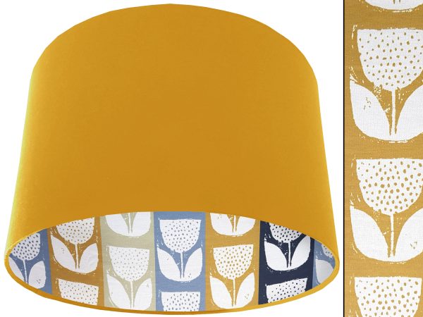 Scandi Flowers Striped Lampshade Yellow, Scandinavian