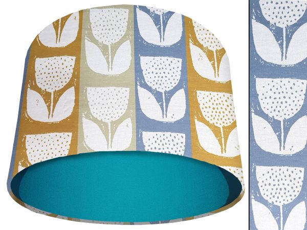 Scandi Flowers Striped Light Shade Teal