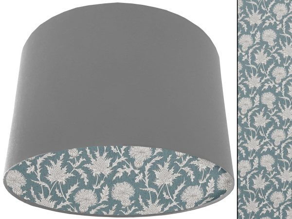 Teal Thistle Lampshade Light Grey, Scottish Country Home Interior