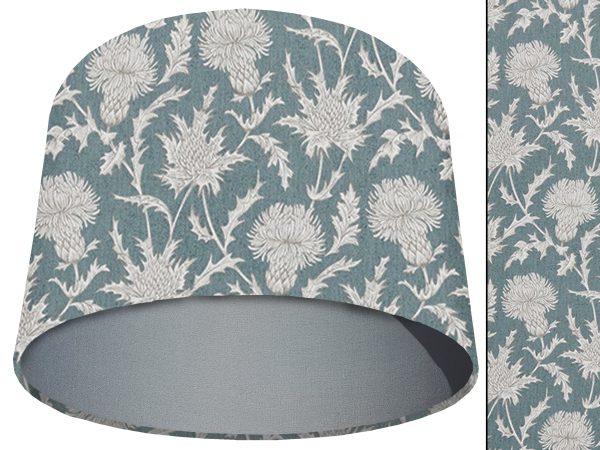 Teal Thistle Light Shade Light Grey, Modern Scottish Lampshade