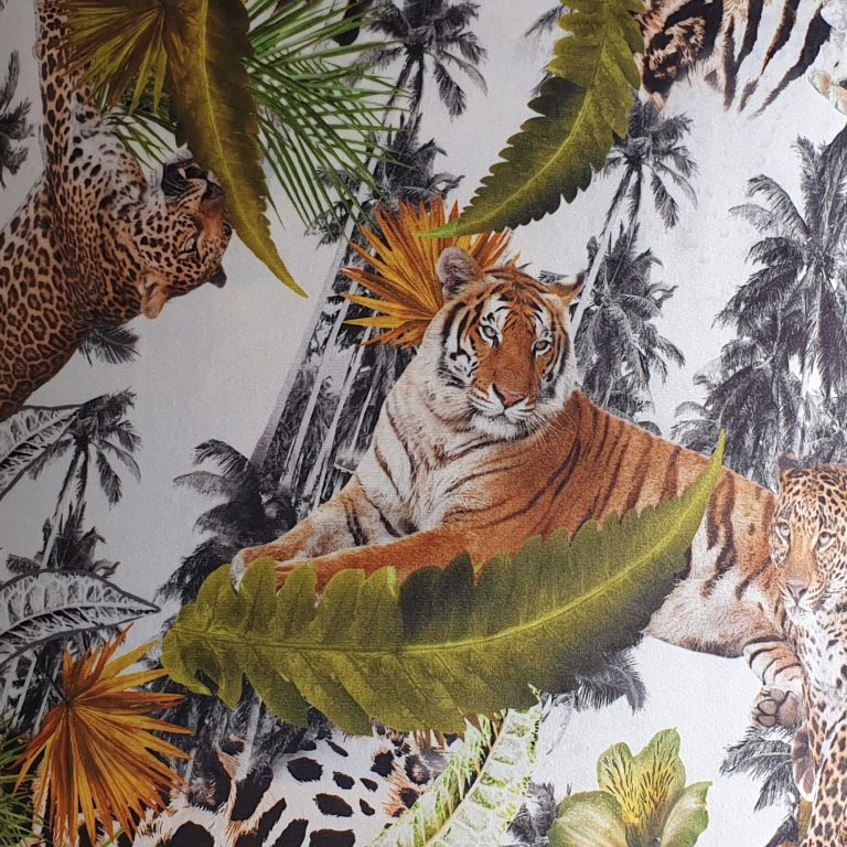 Light Big Cats Velvet Fabric - 2K Gallery - Big Cats Light